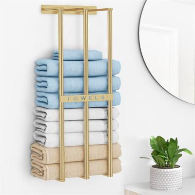 China Modern Gold Bathroom Wall 3 Towel Bar Towel Wall Mounted Metal Bath Towel Rack for sale