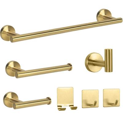 China Modern 7 Pieces Bathroom Hardware Accessories Sets Brushed Gold Wall Mounted Steel Bath Bathroom Hardware Sets Wall Mounted for sale