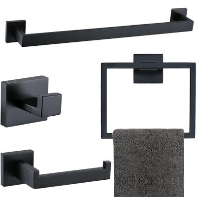 China Modern 4-Piece Bathroom Hardware Set Matte Black Stainless Steel Bath Accessory Set Accessories Kit Wall Mounted for sale