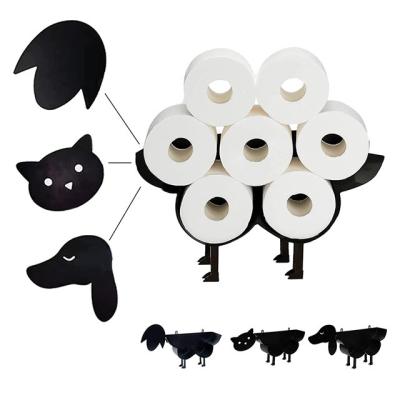 China Other Cat Dog Sheep Toilet Paper Holder Sheep Storage Black Metal Wall Mounted Decorative For Bathroom for sale