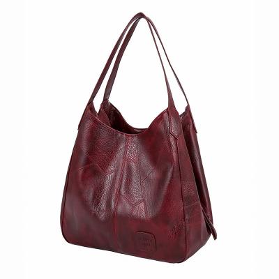 China Other Fashion PU Casual Soft Waterproof Handbags Double Layer Zipper Shoulder Tote Bag Single Leather Large for sale