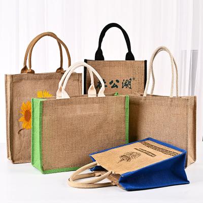 China Eco-Friendly Reusable Jute Burlap Tote Bags Printing Custom Logo Reusable Shopping Bag for sale