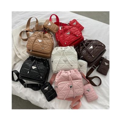 China 2022 new style brand women ladies high quality leather shoulder bag set drawstring shoulder lingge waterproof bags pu handbags for sale