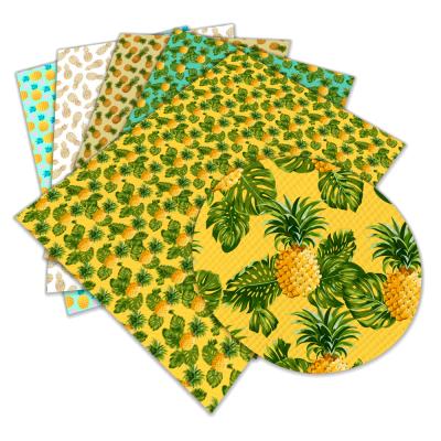 China Waterproof 30*136cm Pineapple Printed Fabric DIY Synthetic Leather Sewing Bow Shoes Faux Leaves for sale