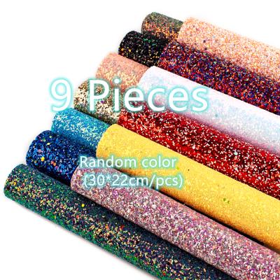 China 30*22cm Waterproof 9 Pieces 1 Set Random Color Glitter Shiny Chunky Sparkle Faux Leather Fabric For Craft Hair Bow for sale