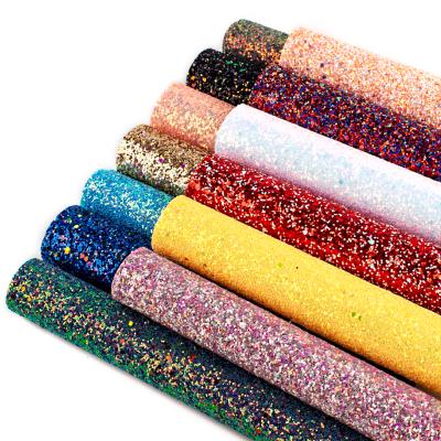 China 30*136cm Waterproof Glitter Shiny Synthetic Chunky Sparkle Metallic Faux Leather Fabric Sheets For Craft Hair Bow Wallpaper Handbag for sale