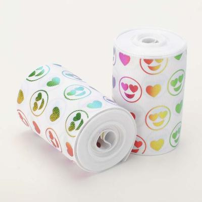 China Alluring 75mm Yards Of Recyled 50 Series Foil Foil Colored Grosgrain Pattern Ribbon JoJo Hot Sliver for sale