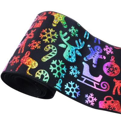 China High Tenacity Christmas Deer Pattern Foil Ribbon Seductive Colorful 75mm Printed Grosgrain Hot Ribbon for sale