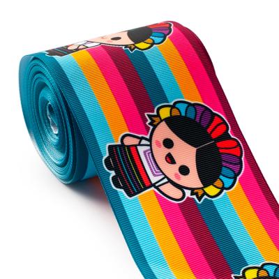 China Sustainable Seductive Traditional 75mm Cartoon Printed Ribbon Grosgrain Heat Transfer Ribbon From Mexico for sale