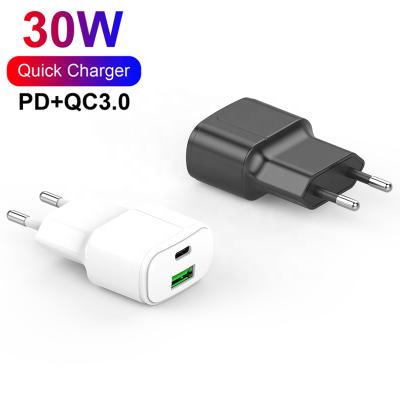 China Mobile Phone 30W 2 Ports Fast Phone Charger Wall Travel QC 3.0 USB Charger For Mobile Phone Fast Charger PD Adapter for sale