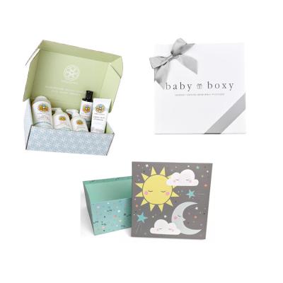 China Luxurious Recycled Materials Toys Clothing Garment Package Gift Boxes With Bows , Sustainable Private Label Packaging Baby Clothes Shower Gift Box for sale