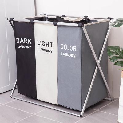 China Waterproof Home Laundry Basket Three Grid Basket Collapsible Organizer Large Laundry Basket Dirty Basket Waterproof Home Laundry Hamper for sale