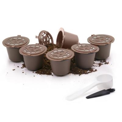 China 6PCS Nespresso Sustainable Reusable Coffee Capsules Cup With Spoon Brush Black Refillable Coffee Capsule Refilling Filter Coffeeware Gift for sale