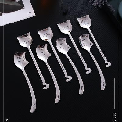 China 304 Stainless Steel Tableware Long Tail Cat Teaspoon Handle Spoon Funny Funny Teaspoon 1PCS Funny Gift For Coffee for sale