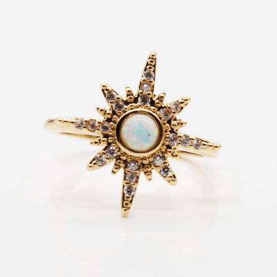 China 2021 Holiday TRENDY Style Gold Plated Jewelry Brass Starburst Opal Ring for sale