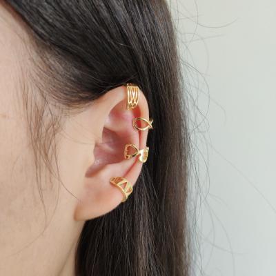 China TRENDY No Piercing Earrings 18k Gold Plated Simple Design Two Line Ear Cuff For Women for sale