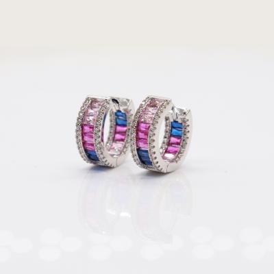 China Fashion Brass 18k Gold Plated Colorful Zirconia Rainbow Circle Earrings for sale