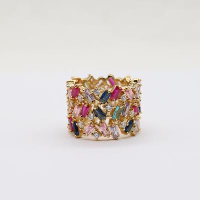 China FASHIONABLE Jewelry 18k Gold Plated Wholesale Gold Diamond Zircon Rainbow Ring for sale