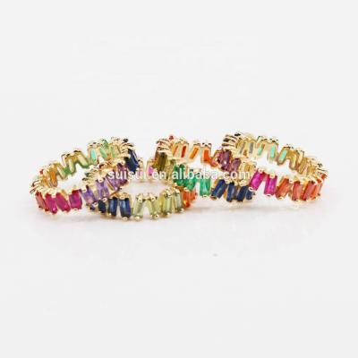 China Fashionable Wholesale CZ Wand Stones Ring Multi Colored Rainbow Ring For Party for sale