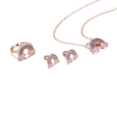 China SUISUI Jewelry Set CLASSIC Rose Gold Plated Rainbow Zircon Ring, Earring and Pendant Necklace For Women for sale