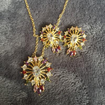 China Latest Trendy Design Turkish Colorful Cubic Zircon Gold Plated Bridal Jewelry Set for sale