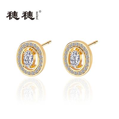 China TRENDY Oval Shape Earring Gold Plated White CZ Women Oval Earring Studs for sale