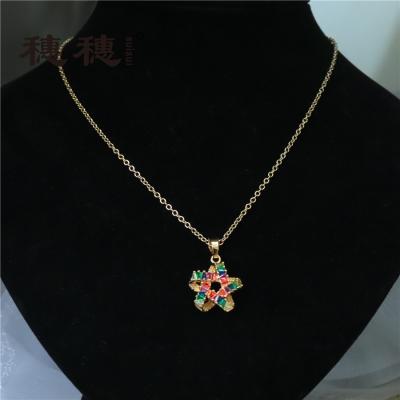 China FASHIONABLE Multi Colored Five-pointed Star Woman's CZ Trapezoid Pendant Necklace for sale