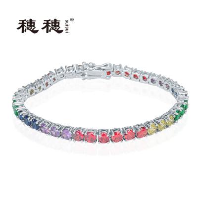 China Wholesale Round Fashion Jewelry Women's Tennis Bracelet CZ Fashion Rainbow Multi Color Tennis Bracelet for sale