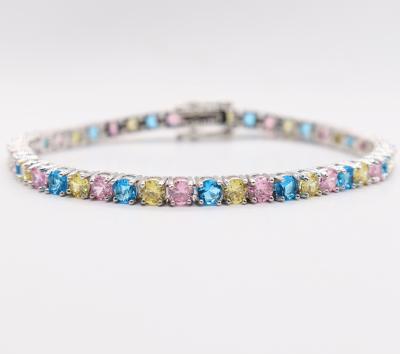 China 2021 FASHIONABLE new trend round shape rainbow candy color CZ tennis bracelet for women for sale