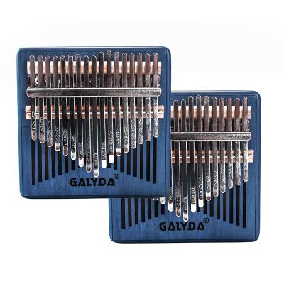 China Popular mbira mahogany master piano kalimba 17 finger musical instrument blue square hand plucked portable musical kalinba Instrume for sale