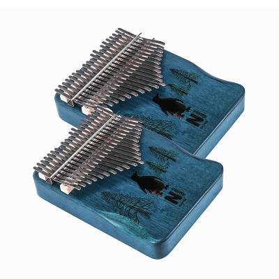 China Factory Supply Popular Blue Penguin 21 Finger Master Mahogany Kalimba Piano Hand Plucked Portable Kalinba Musical Instrument for sale