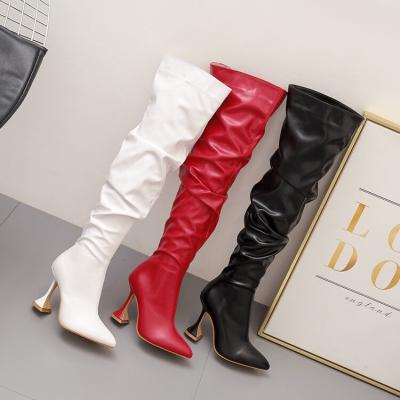 China Anti-Smell Botas Largas De Mujer Big Waist Stocking Tube Shape To Kitten Heel Over The Knee White Thigh High Women Boots for sale