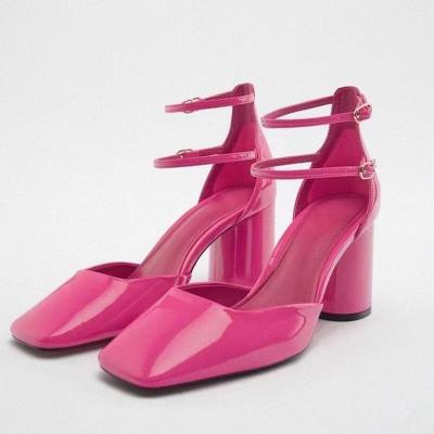 China Sexy Square Toe Trending Women Block Heels Summer High Heels Breathable Thong Mules Pumps For Ladies for sale