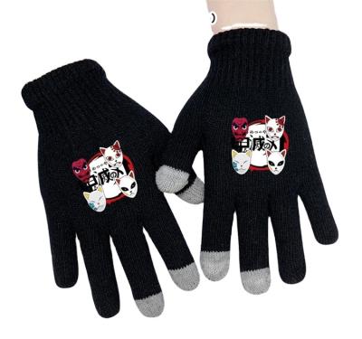 China Winter 30 Styles Demon Slayer: Kimetsu No Yaiba Half Gloves Cotton Finger Wrist Mittens Winter Touch Screen Warm Knitting Gloves for sale