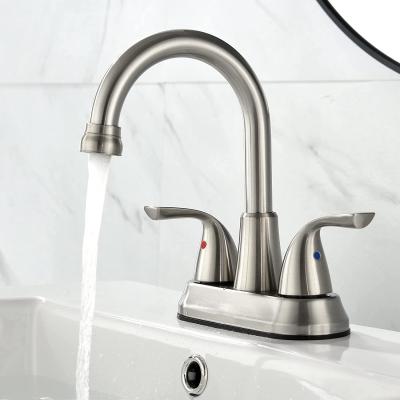 China BAYCENN Faucets 2 Metered Handle Brushed Nickel Finish Lead Free 4 Inch Centerset Bathroom Sink Faucet for sale