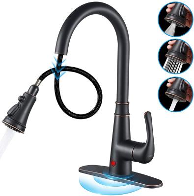 China Faucets Touchless Thermostatic Kitchen Faucet With Sprayer Motion Sensor Sink Faucet Black Pull Down Kitchen Faucet for sale