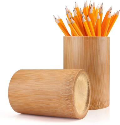 China China Sustainable Factory Custom Natural Bamboo Office Pen Holder Pot Polish Mug For Offices Home School for sale