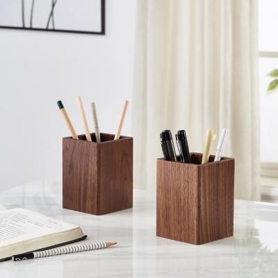 China Wholesale Custom Made Luxury Wooden Round Desk Organizer Eco-friendly Pen Holder Makeup Storage Box for sale