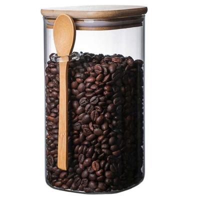 China Freshness Preservation 1500ml Lid Kitchen Food Containers Coffee Beans Tea Nut Glass Wooden Storage Jar for sale