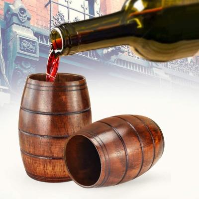 China High Quality Customized 210-310ml Wooden Barrel Shaped Classic Natural Solid Wooden Beer Mug Tea Coffee Milk Drinking Mugs for sale