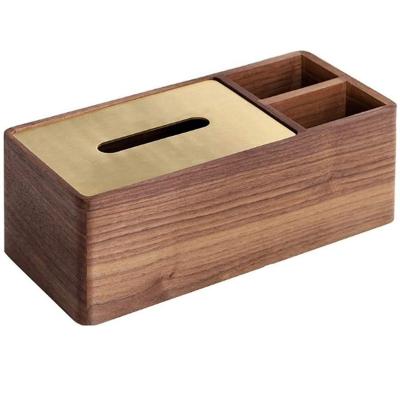 China Remote Control Brass Multifunctional Storage Tray Tissue Box Retro Classic Vintage Tissue Box Walnut Napkin Cover Home Decor for sale