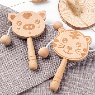 China Wholesale high quality musical custom baby toys beech wood cartoon baby rattles for sale