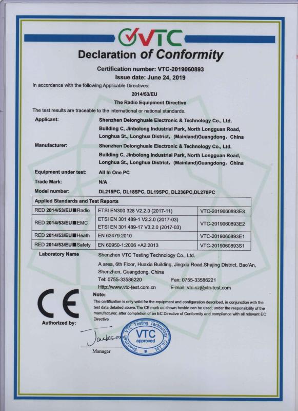 CE - Shenzhen Delonghuale Electronical & Technoligy Co., Ltd.