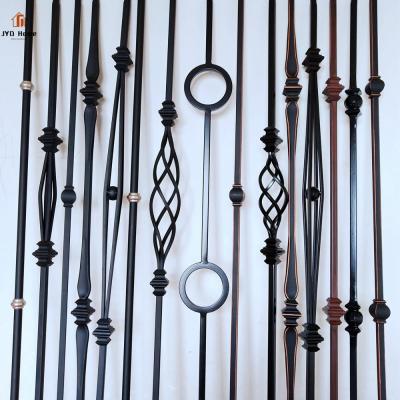 China Interior Stairs JYD Satin Iron Balusters Black Hollow Metal Staircase Spindles Canada USA for sale