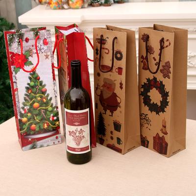 China Recyclable Christmas Paper Bag Christmas Houseware Bag Christmas Gift Brown Wine Bottle Bag Customized for sale