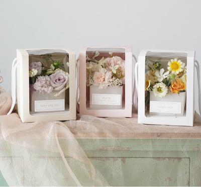 China Recycled Materials Packing Roses Packet Box Flower Gift Box With Clear PVC Window for sale