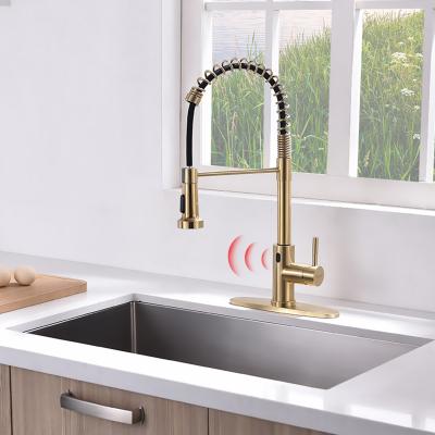 China Thermostatic Faucets Gold Hole Luxury Single Faucet Pull Out Kitchen Faucets Pull Down Sprayer Water Sensitive Non-contact Faucet for sale