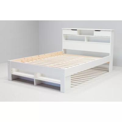 China Easy Assemble Modern Solid Wood French Bed Bedroom Furniture Wooden Bed With Drawer And Shelf for sale