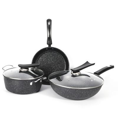 China Sustainable 3 Piece Set Cooking Pot Set Frying Pan Less Grease And Smoke Non-Stick Enamel Pot Set for sale