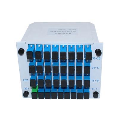 China FTTH Plug-in Mini Fiber Optic Splitter PLC 1x32 Cassette LGX Insert Box for sale